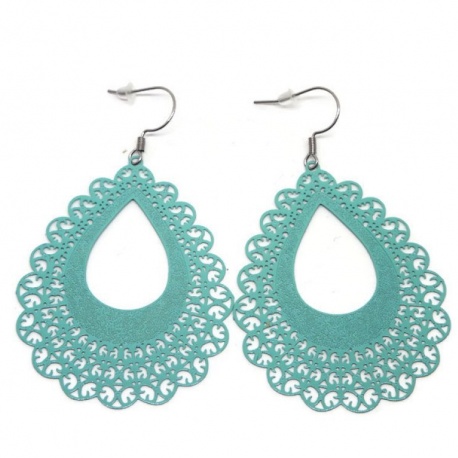 Boucles d'oreilles goutte filigrane vert d'eau