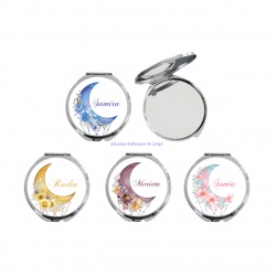 Miroir de poche lune fleurit à personnaliser