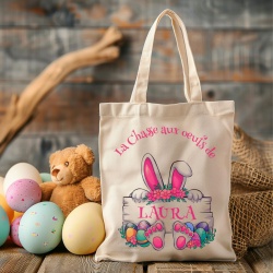 Tote bag pâques personnalisé, sac fourre tout lapin de pâques
