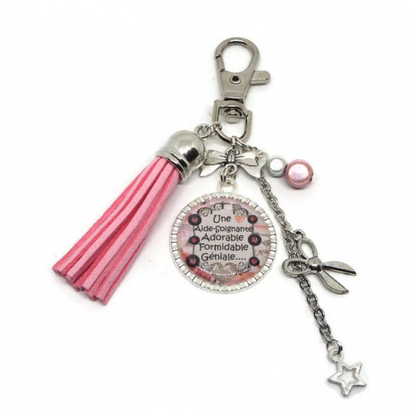 Porte-clés ou bijou de sac "Une aide soignante adorable,formidable, géniale"