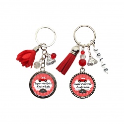 Porte clés ou bijou de sac, "Super monitrice d'auto école" personnalisable