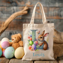 Tote bag pâques personnalisé, sac fourre tout lapin de pâques