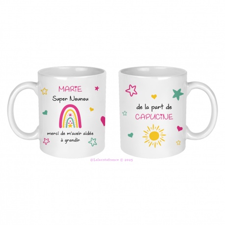 Mug nounou, auxiliaire de crèche personnalisé, merci de m'avoir aidé(e) à grandir