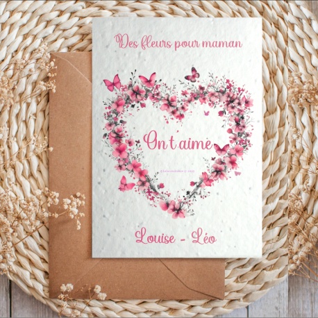 Carte à planter On t'aime maman, bonne fête personnalisable au texte de votre choix