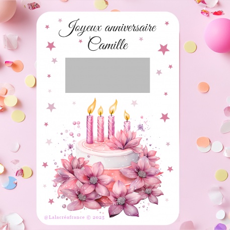 Carte à gratter Joyeux anniversaire personnalisable au texte de votre choix