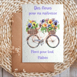 Carte à planter Des fleurs pour ma maîtresse, atsem, aesh, nounou personnalisée