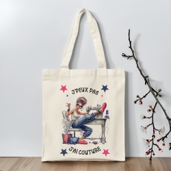 Tote bag J'peux pas j'ai couture, sac fourre-tout pour les couturières