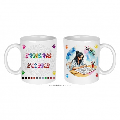 Mug thème coloriage mystère, J'peux pas j'ai colo personnalisé