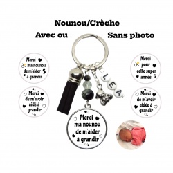 Votre prénom, votre photo, Porte clés nounou personnalisable recto verso