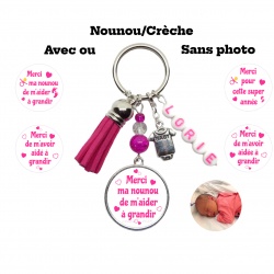 Porte clés nounou, auxiliaire de crèche personnalisable avec ou sans photo