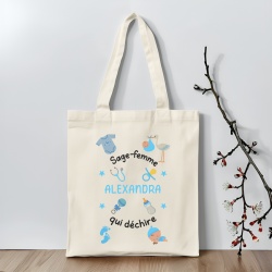 Tote bag personnalisé sage femme qui déchire