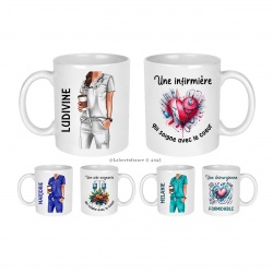 Mug infirmière, aide soignante, chirurgienne ou autre à personnaliser au prénom de votre choix