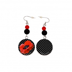 Boucles d'oreilles coquelicot asymétrique