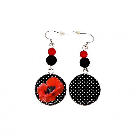 Boucles d'oreilles coquelicot asymétrique