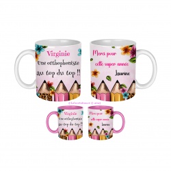 Mug personnalisable Une orthophoniste au top du top, merci pour cette super année, rose ou blanc