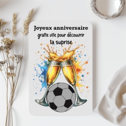 Carte à gratter Joyeux anniversaire thème football personnalisable au texte de votre choix