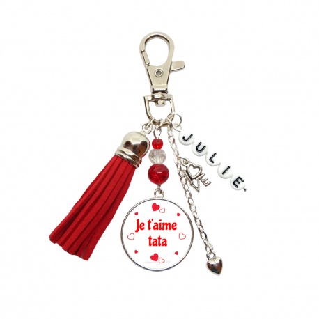 Porte clés ou bijou de sac "Je t'aime tata" personnalisable avec le prénom de votre choix