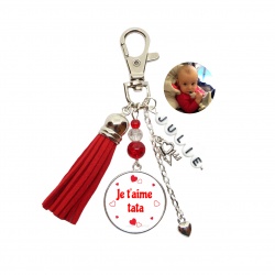 Porte clés ou bijou de sac "Je t'aime tata" personnalisable recto verso