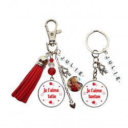 Porte clés recto verso Je t'aime tatie  - Je t'aime tonton personnalisable