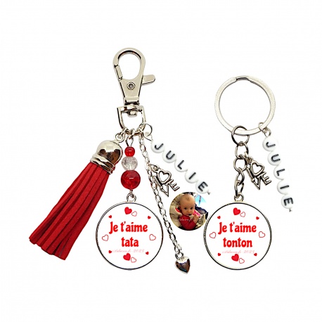 Porte clés recto verso Je t'aime tata  - Je t'aime tonton personnalisable
