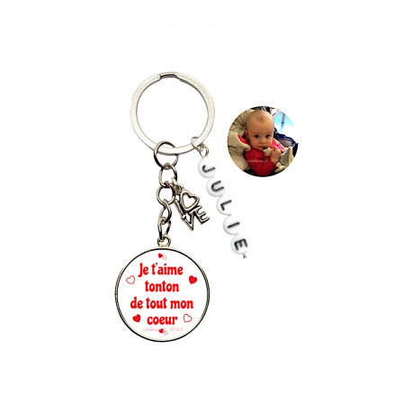 Porte clés Je t'aime tonton de tout mon coeur à personnaliser recto verso