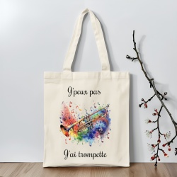 Tote bag J'peux pas j'ai trompette, cadeau prof de musique