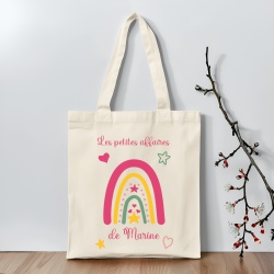 Tote bag enfant personnalisé, Les petites affaires de...thème arc en ciel