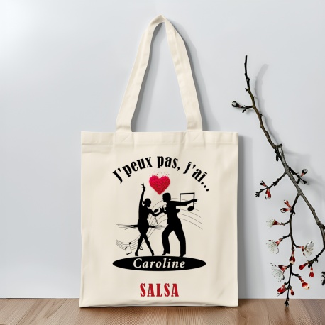 Tote bag personnalisé J'peux pas j'ai Salsa, bachata, danse, rock, valse, tango