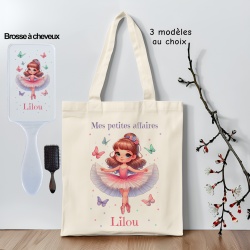 Lot Tote bag + brosse personnalisée danse pour enfant