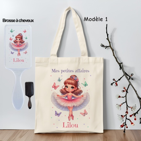 Lot Tote bag + brosse personnalisée danse pour enfant