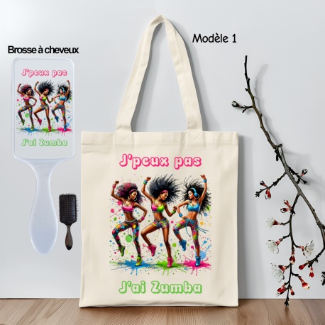 Tote bag + brosse personnalisée J'peux pas j'ai zumba
