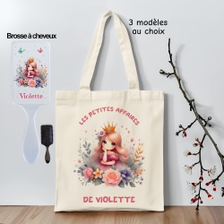 Tote bag + brosse thème princesse personnalisée