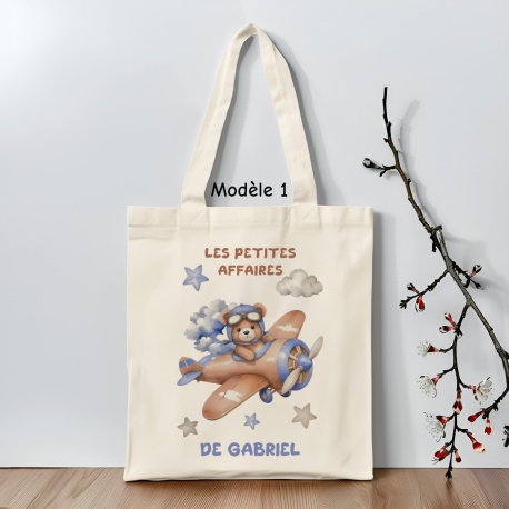 Tote bag enfant personnalisé, Les petites affaires de...thème ourson