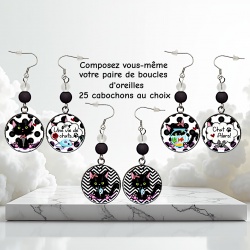 Boucles d’oreilles chat à composer vous-même – 25 cabochons au choix
