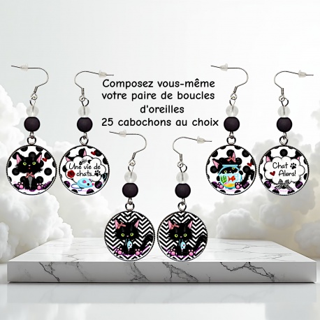 Boucles d’oreilles chat à composer vous-même – 25 cabochons au choix