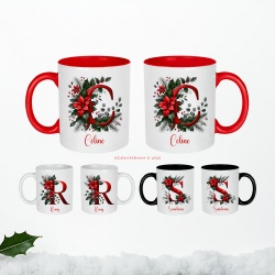 Mug Noël initiale & prénom – Tasse personnalisée alphabet, idée cadeau Noël unique