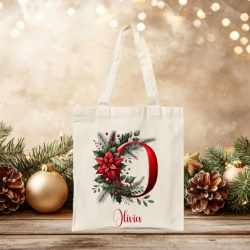 Tote bag de Noël personnalisé – Sac avec initiale et prénom, cadeau original pour elle