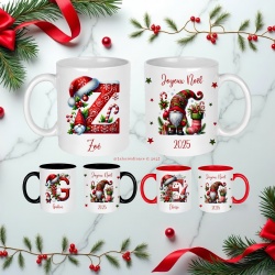 Mug Noël personnalisé - Gnome de Noël - Tasse avec initiale prénom