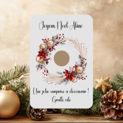 Carte à gratter personnalisée Couronne de Noël – Annonce surprise – Découverte de cadeau, grossesse, ou message secret