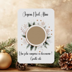 Carte à gratter personnalisée Couronne de Noël – Annonce surprise – Découverte de cadeau, grossesse, ou message secret