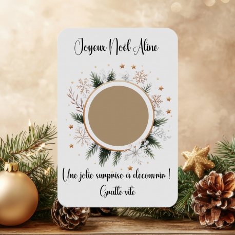 Carte à gratter personnalisée Couronne de Noël – Annonce surprise – Découverte de cadeau, grossesse, ou message secret