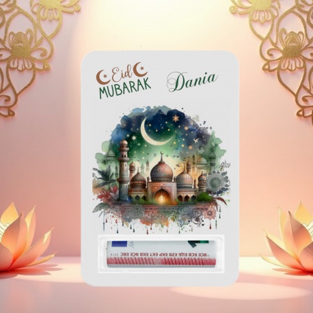 Carte cadeau Aïd Moubarak personnalisée – Porte-billet Eidiya avec prénom