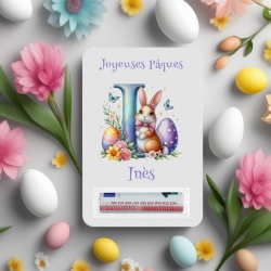 Carte porte-billet de Pâques personnalisée – Lettre alphabet et lapin