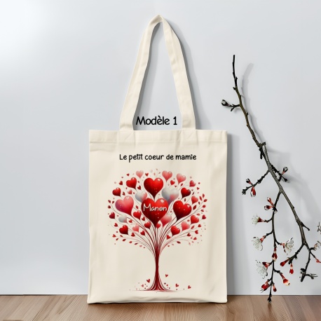 Tote Bag Mamie personnalisé - Les Petits Cœurs de Mamie