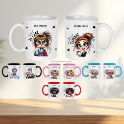 Mug drôle personnalisé café – Avant le café / Complètement caféiné(e) – Cadeau original