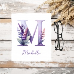 Essuie-lunette personnalisé lettre fleurie | Monogramme floral en microfibre