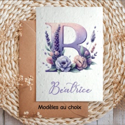 Carte à Planter Personnalisée Monogramme Floral – Carte Graines Écologique