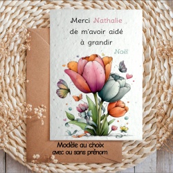 Carte à planter personnalisée Merci de m’avoir aidé(e) à grandir – Cadeau maîtresse fin d’année