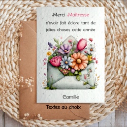 Carte à planter personnalisée pour Maîtresse, ATSEM ou AESH – Cadeau de remerciement fin d’année scolaire