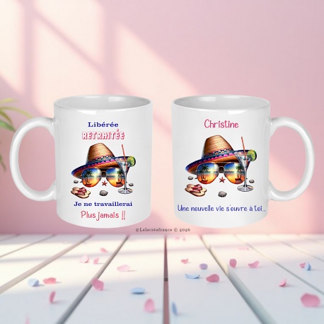 Mug retraitée personnalisé humour – cadeau original pour départ à la retraite